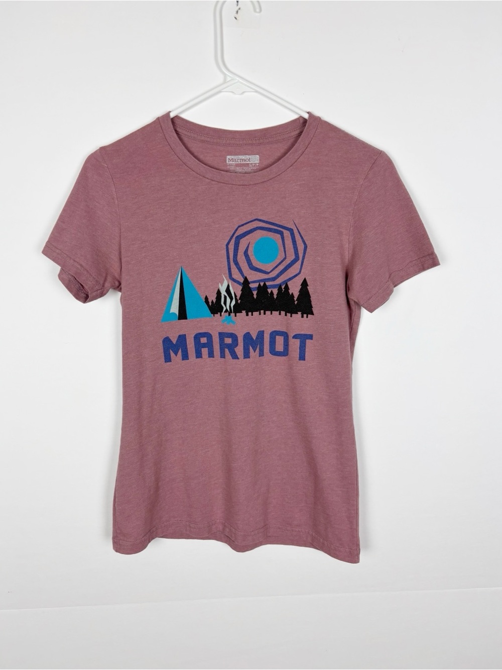 Marmot Graphic Tee Mauve Pink Camping Hiking T Shirt Gorpcore Nature Size Small